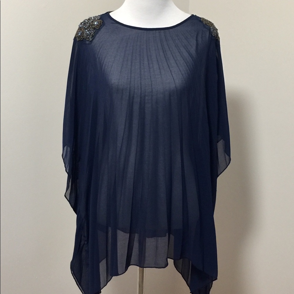 Dark Blue Sheer Poncho Style Top